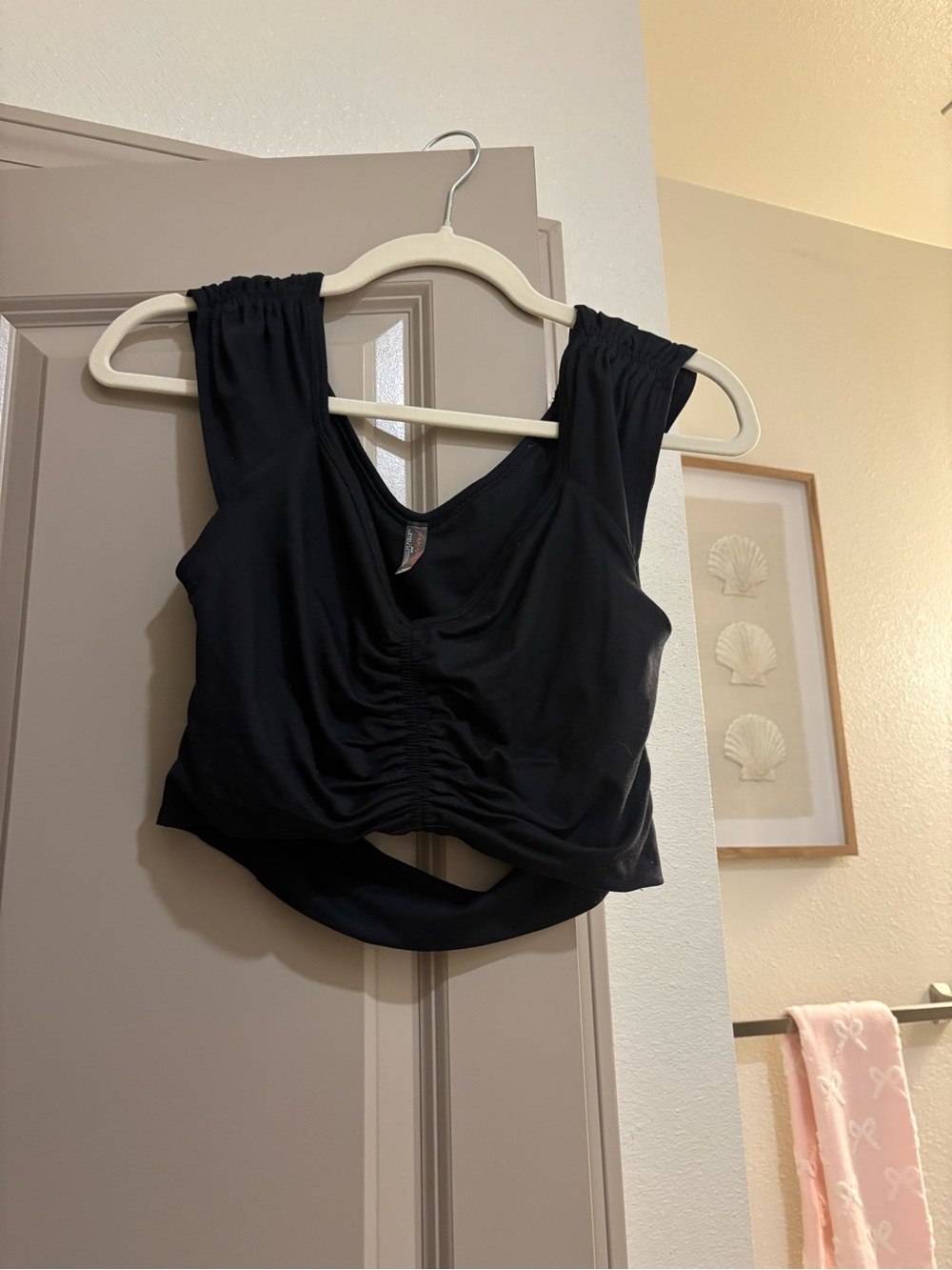 FP Movement by Free People Black Ruched Front Crop Top